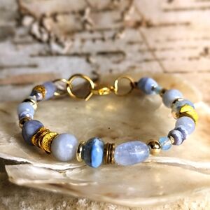 Light Blue Natural Jade In Beaded Bracelet